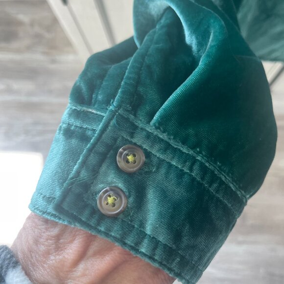 PILCRO RELAXED VELVET BUTTON DOWN ANTHROPOLOGIE GREEN SIZE M NWT - Picture 6 of 11